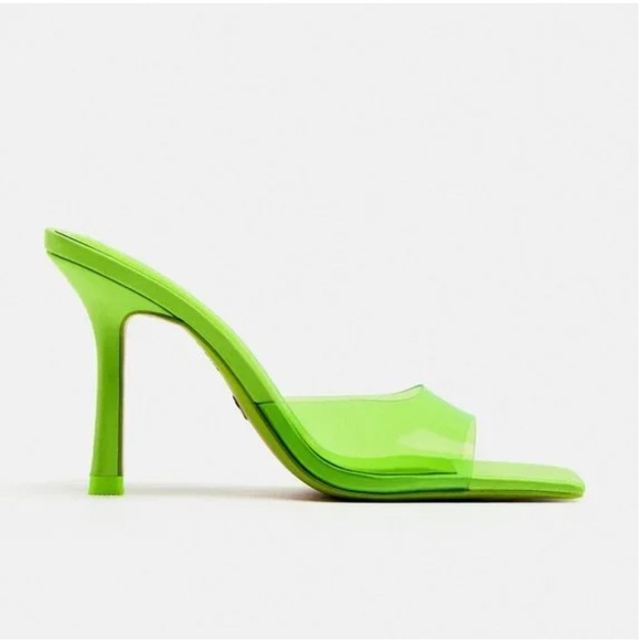 NWT Zara Lime Green High Heel Vinyl Mules Size 41 - Picture 2 of 11